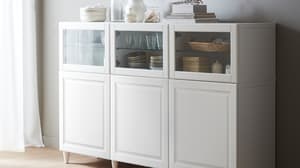 IKEA ベストー　棚　オーダー　モダン グレーキャビネット ガラス扉 IKEA ベストー 棚 オーダー モダン グレーキャビネット ガラス扉