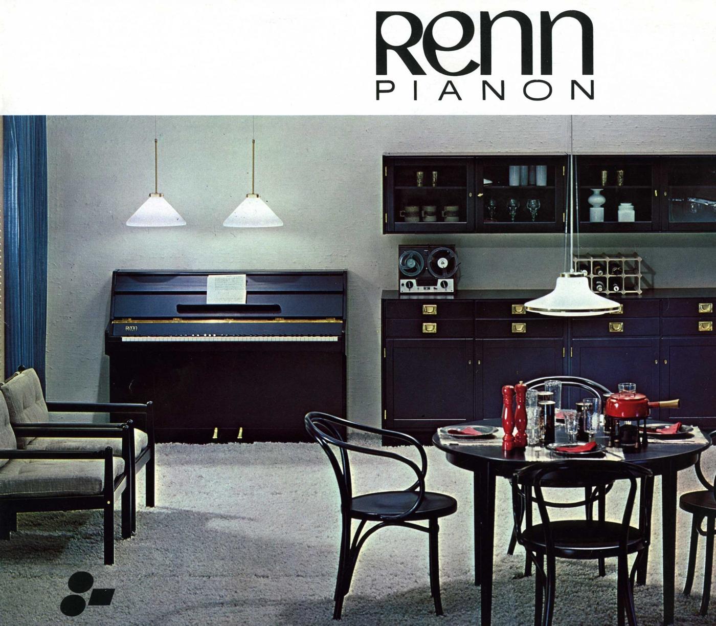 Photo from an old IKEA Catalogue showing a dining area with a piano.