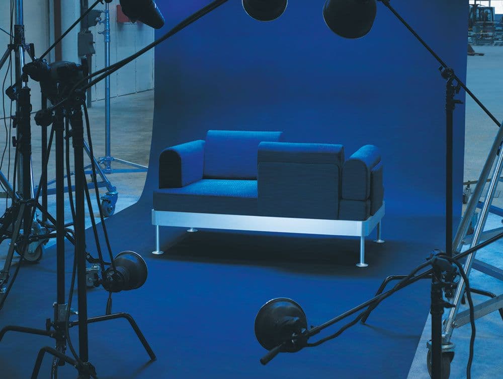 IKEA DELAKTIG sofa platform in a blue studio set.