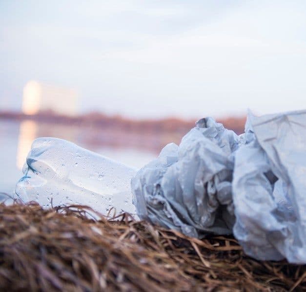 Plastic waste on a beach.