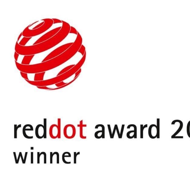 Red spherical logo with text reading "red-dot award winner"