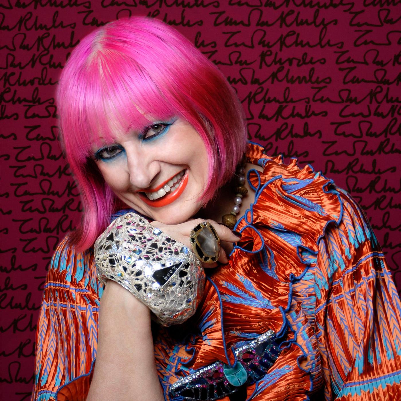 Portrait of smiling Zandra Rhodes.