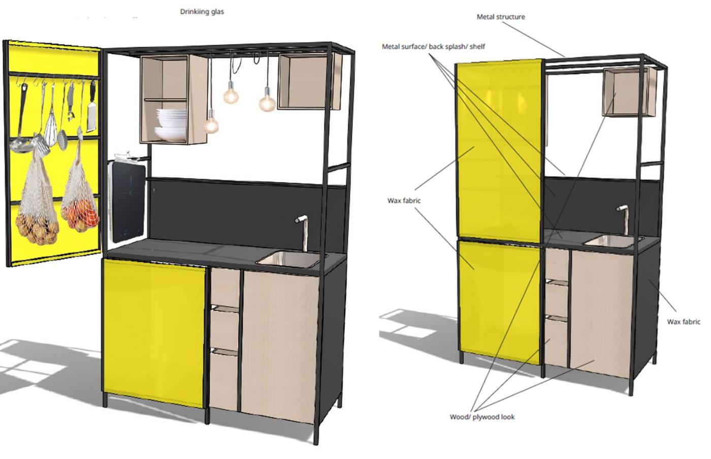 A sketch of a kitchen made for small space living.