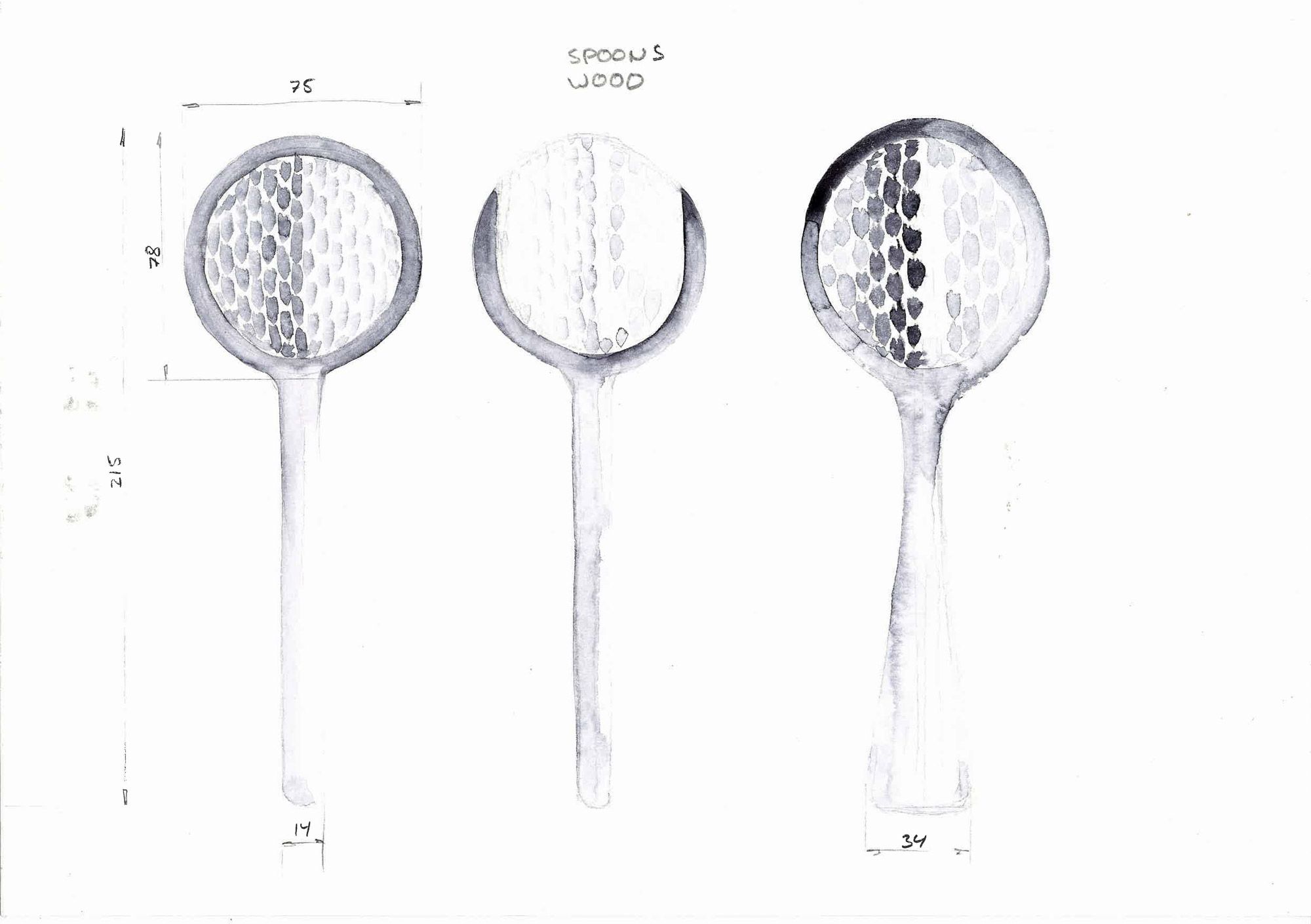 Sketches of handmade wooden spoons.