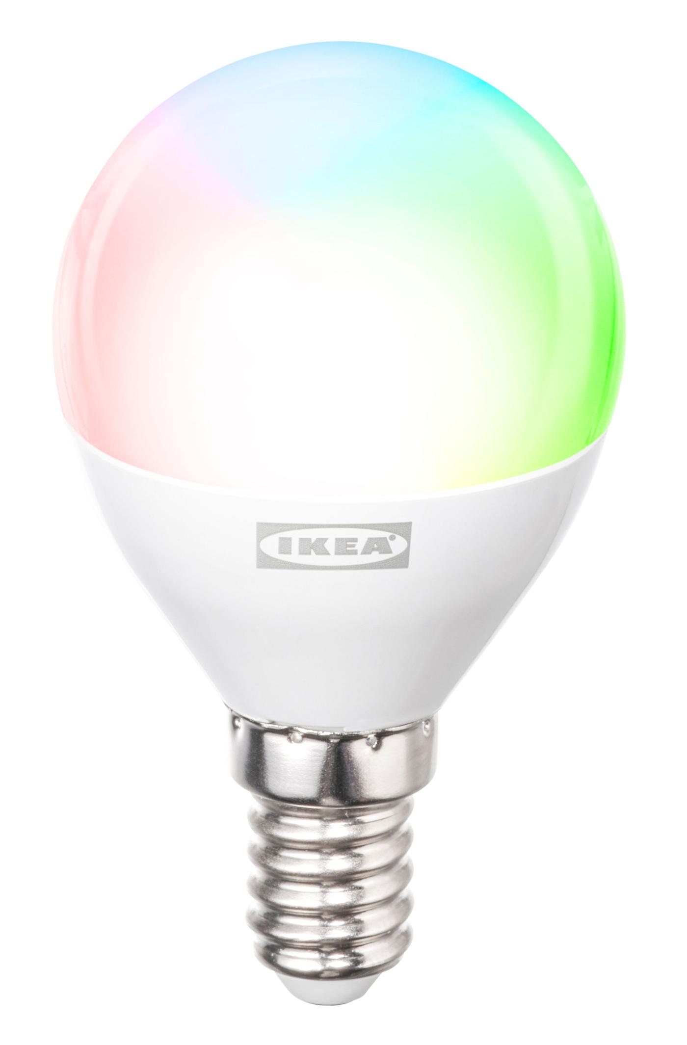 Compact E14 standard globe-shaped bulb with multicoloured light, shown against a transparent background.