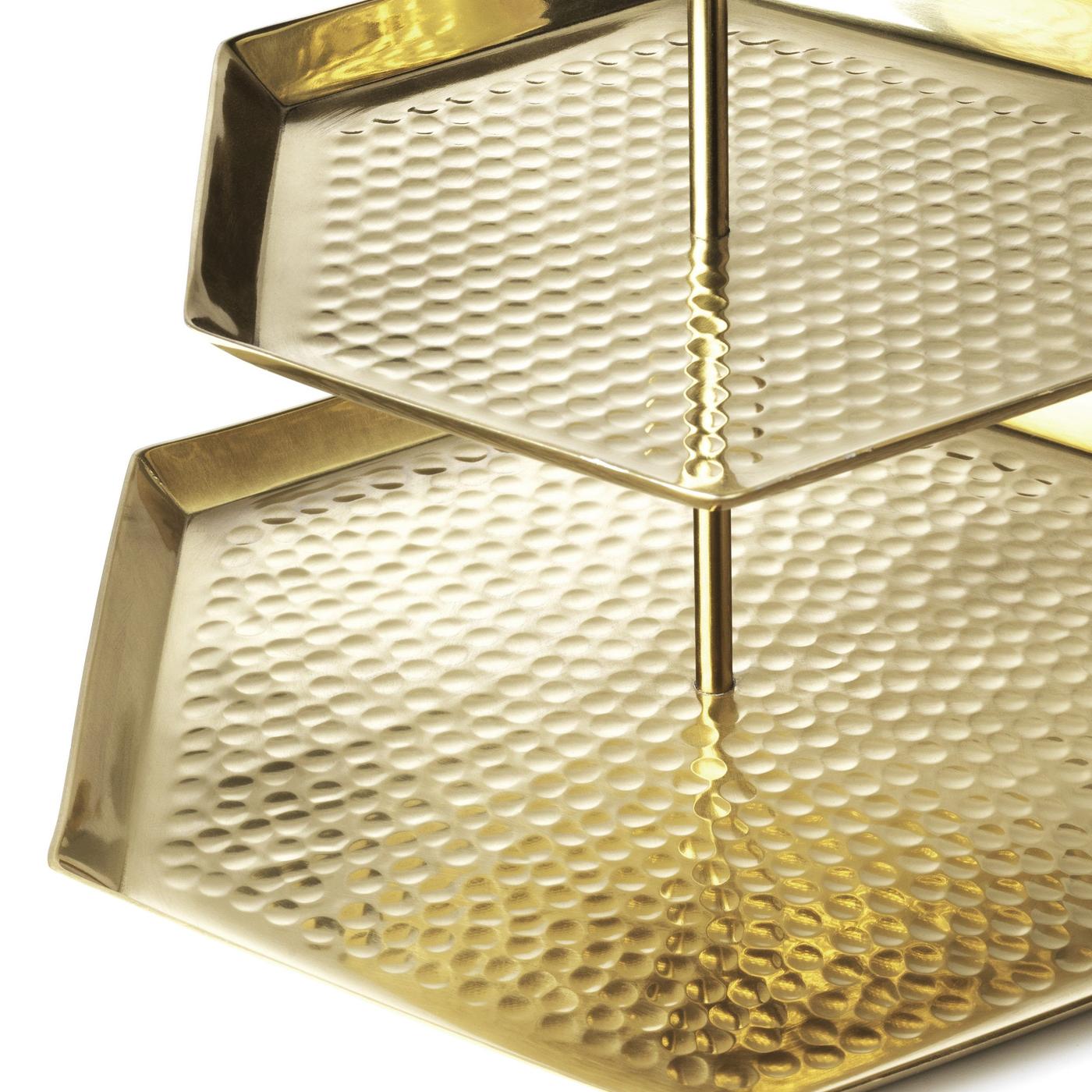 A hexagonal two-layer metal tray.