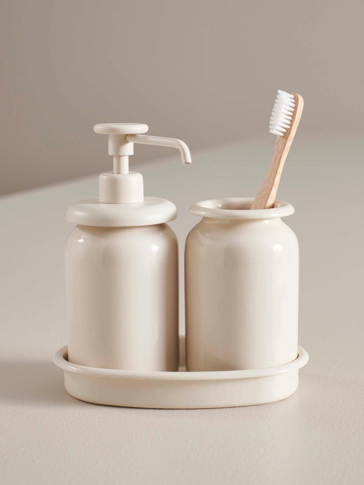 The ALTJÄRN 3-piece bathroom set in cream, against a cream background.