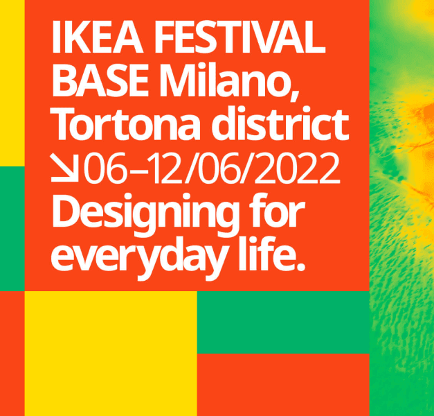 A red, yellow and green poster for the IKEA Festival, showing text.