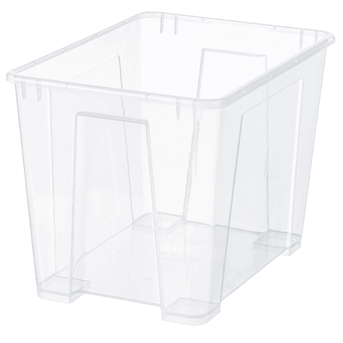 A transparent SAMLA box.