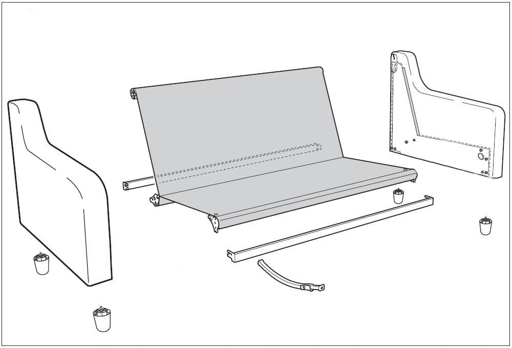 Design sketches for a SMÅTORP sofa frame.