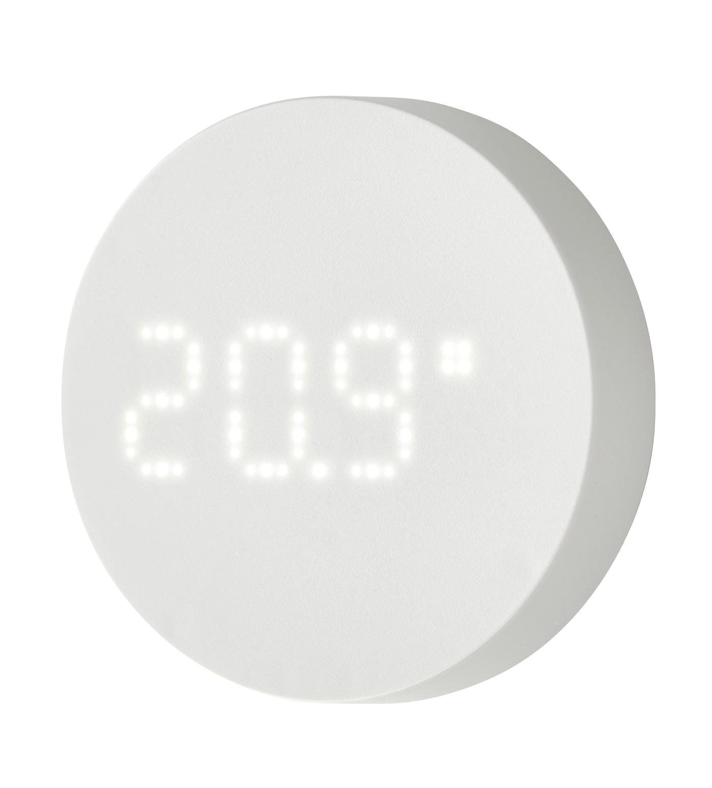 A white air humidity sensor measuring indoor climate, shown against a transparent background.