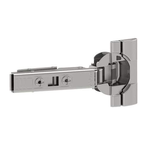 A cutout of a metal hinge.