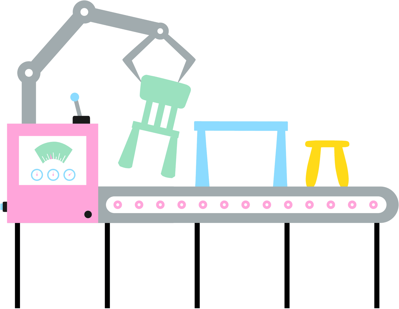 Illustration of products from the MAMMUT series on a conveyor belt.