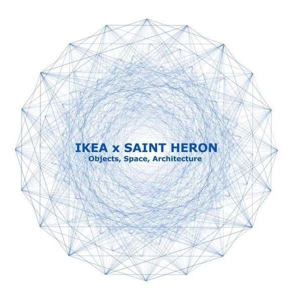 A blue drawing with blue text overlaid, reading "IKEA x SAINT HERON Object, Space, Architecture"