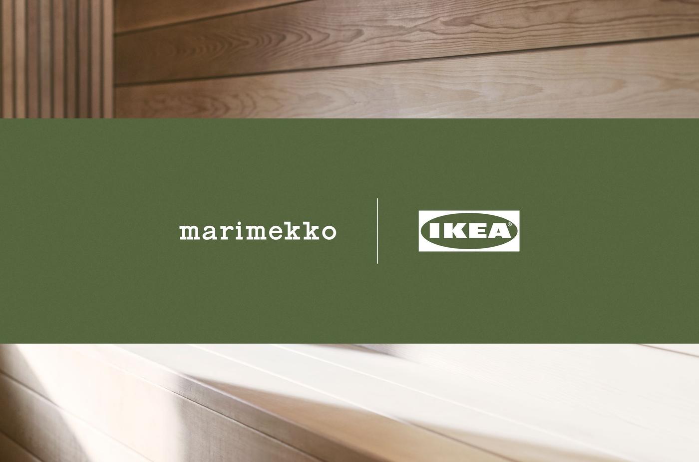 A closeup photo of a sauna with the two logotypes of IKEA and Marimekko on it.