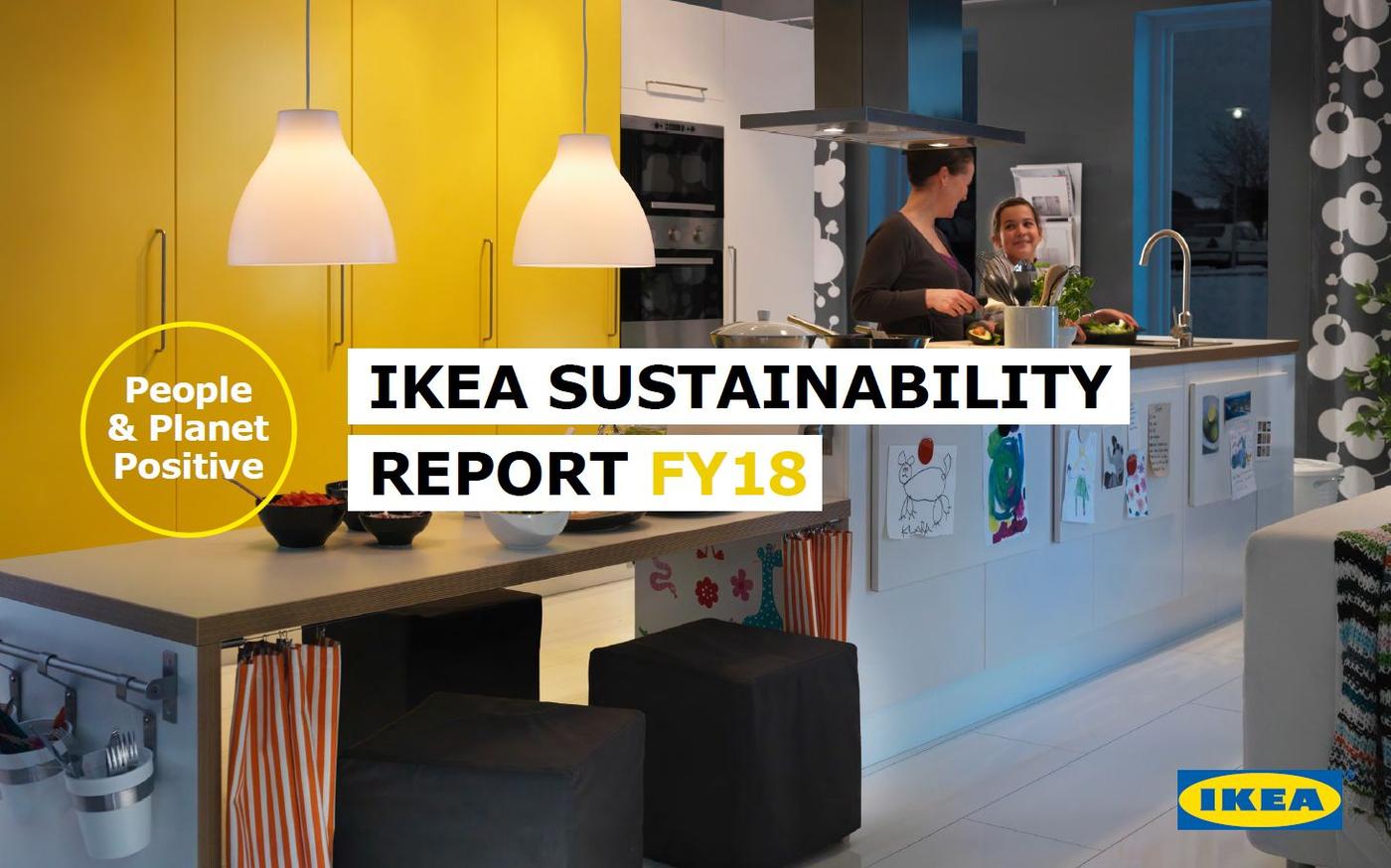 Cover of the IKEA Sustainability Report FY18 showing a mother and her daughter preparing food in the kitchen.