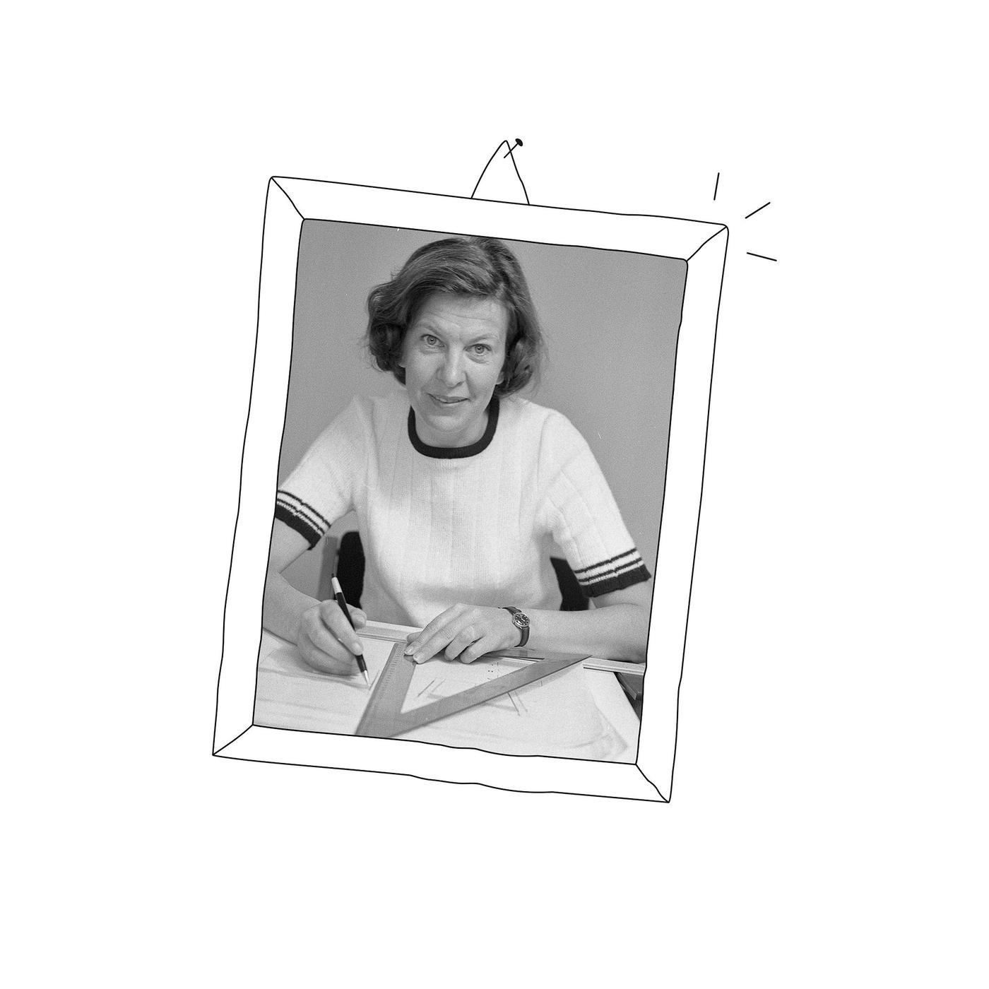 A photo of Karin Mobring with a frame drawn around it.