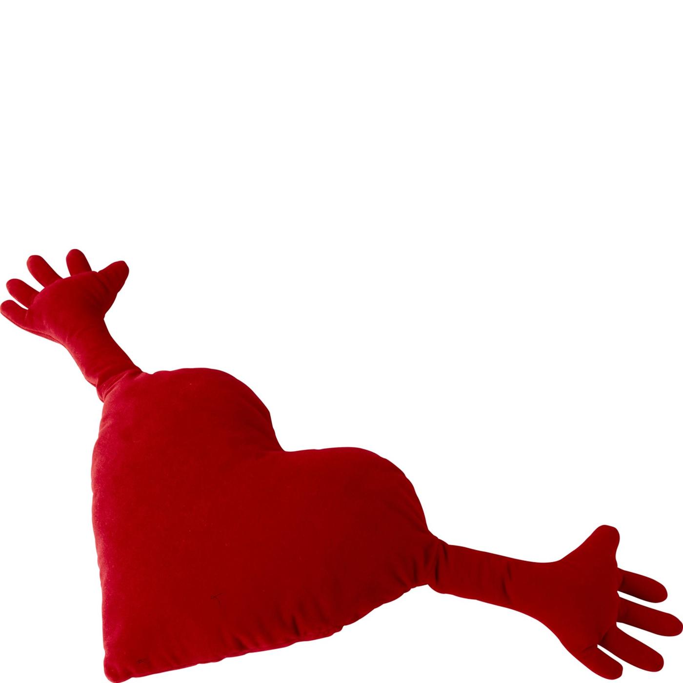 A red FAMNIG heart cushion.