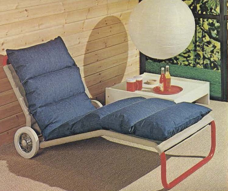 A sun lounger upholstered in denim, featured in the 1973 IKEA catalogue