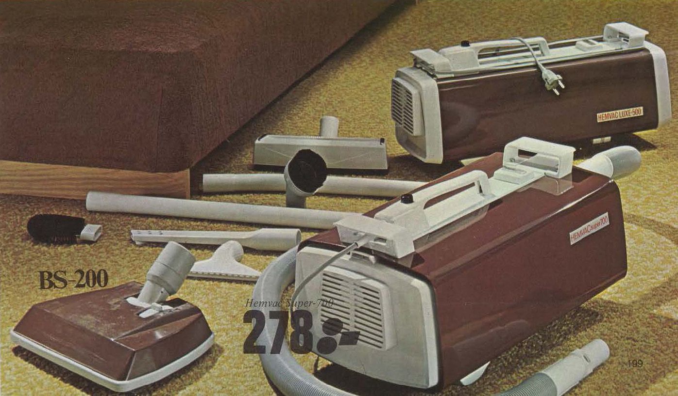 Two brown and white vacuum cleaners from the 1973 IKEA catalogue.