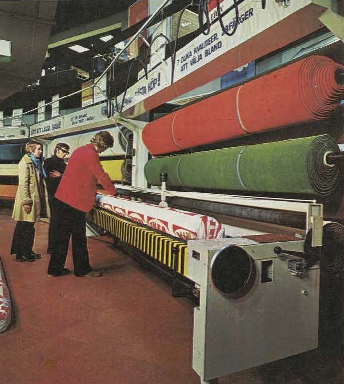 The IKEA 1973 catalogue featuring customers purchasing carpet by the metre from an IKEA store.
