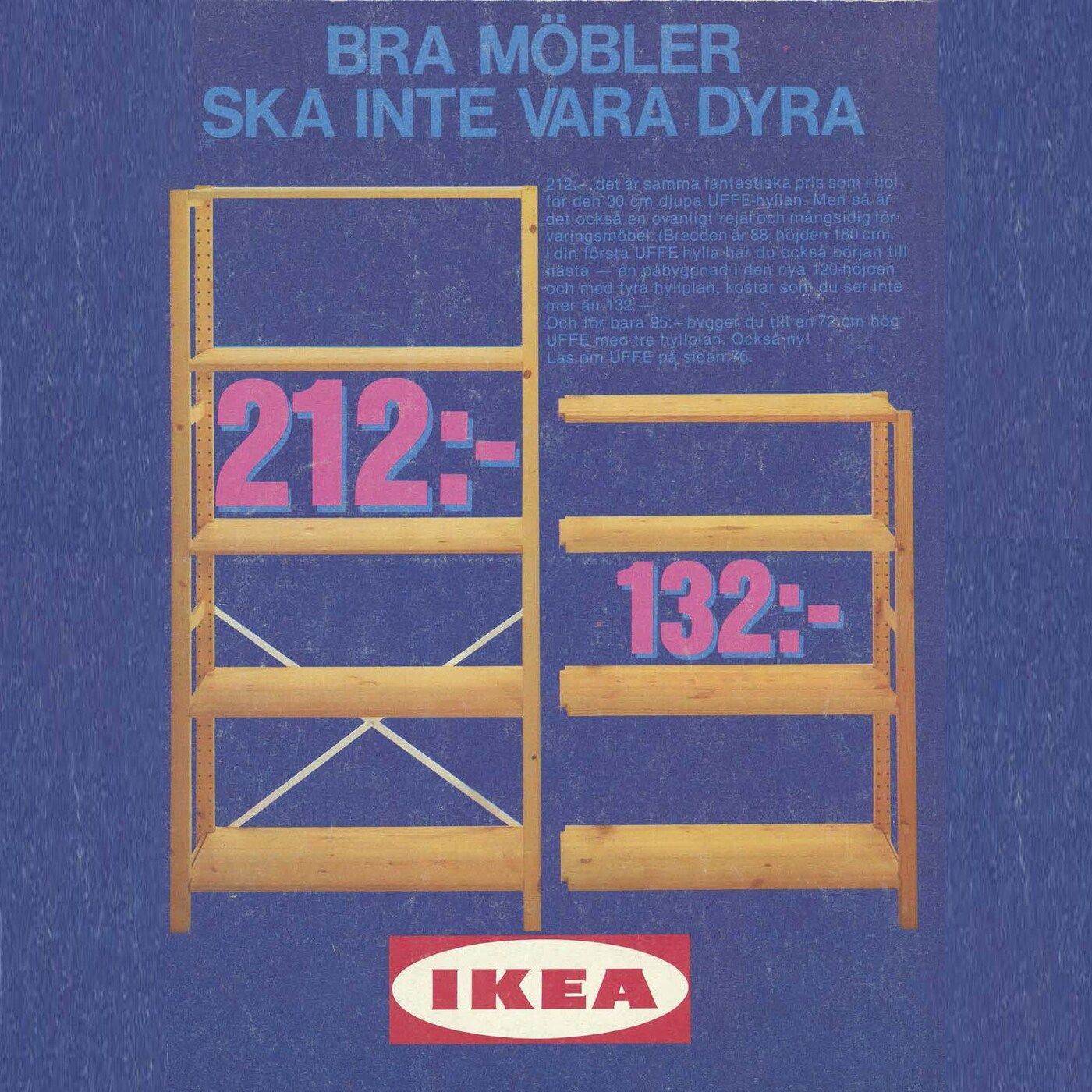 A page from the 1980 IKEA Catalogue showing two IVAR shelving units with prices on a blue background.