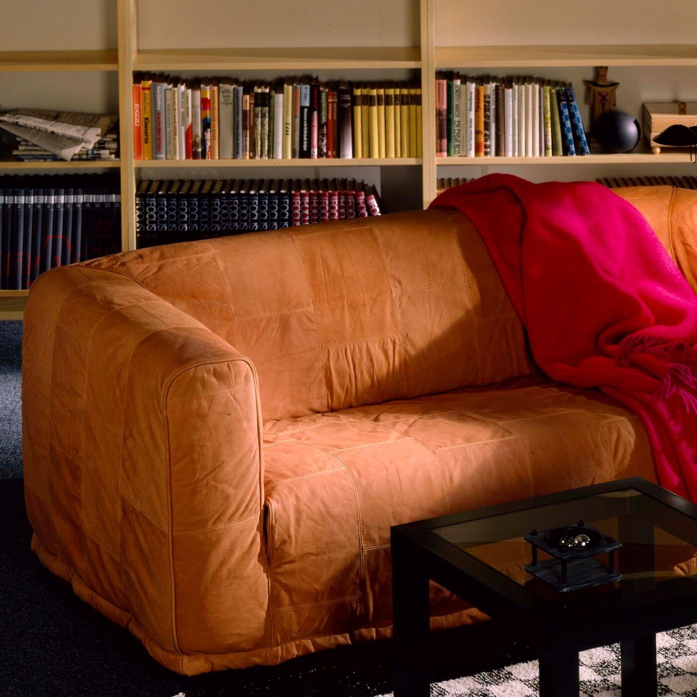 KLIPPAN sofa in brown leather upholstery.