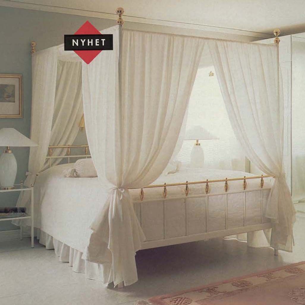 The 1994 IKEA catalogue features a white bedroom with a white metal SORRENTO four-poster bed.