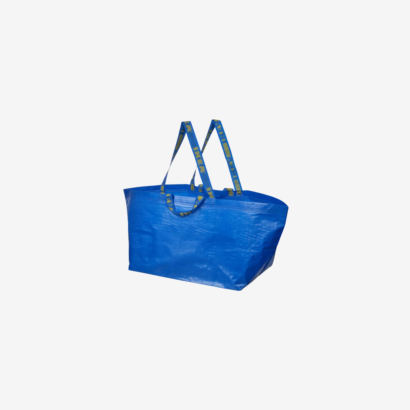A blue FRAKTA bag against a light grey background.
