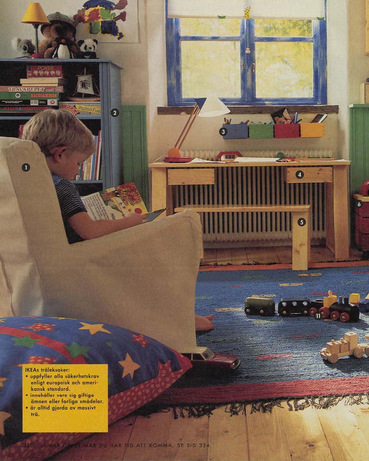 A child sits in a chair in a children's room in the 1996 IKEA Catalogue.