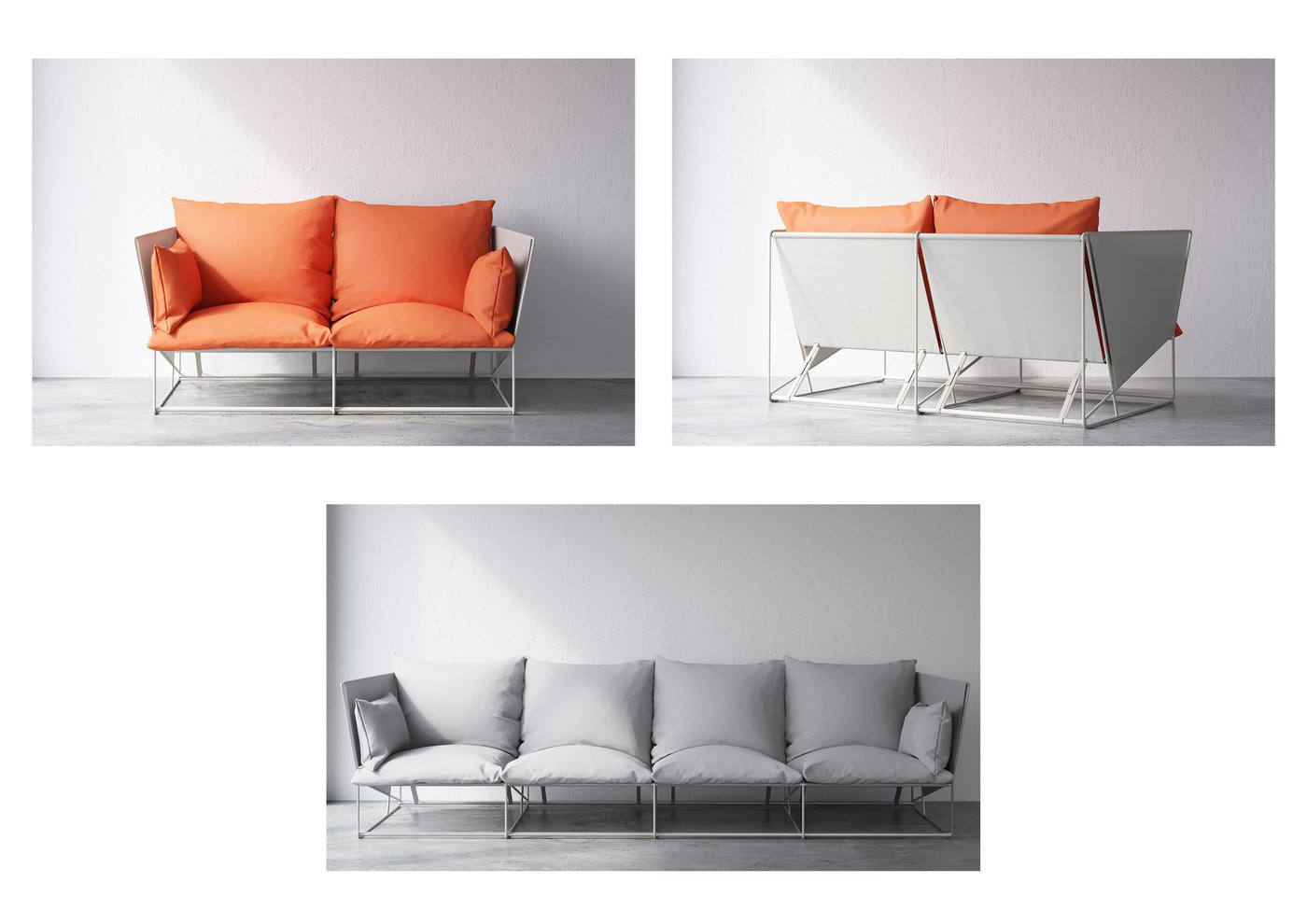 Collage of three HAVSTEN outdoor sofas.