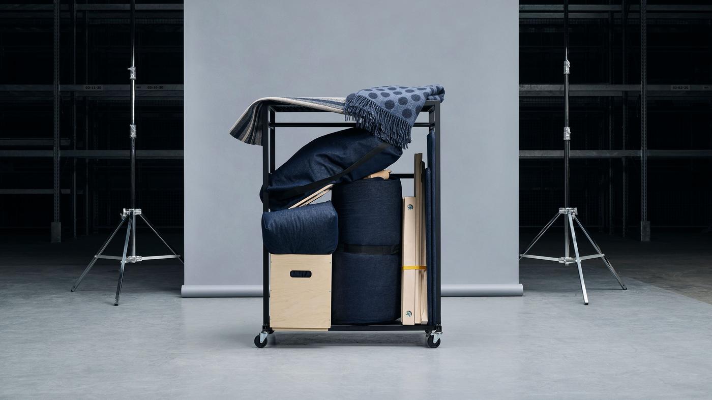 Products from the RÅVAROR collection packed away into a small, compact cube.