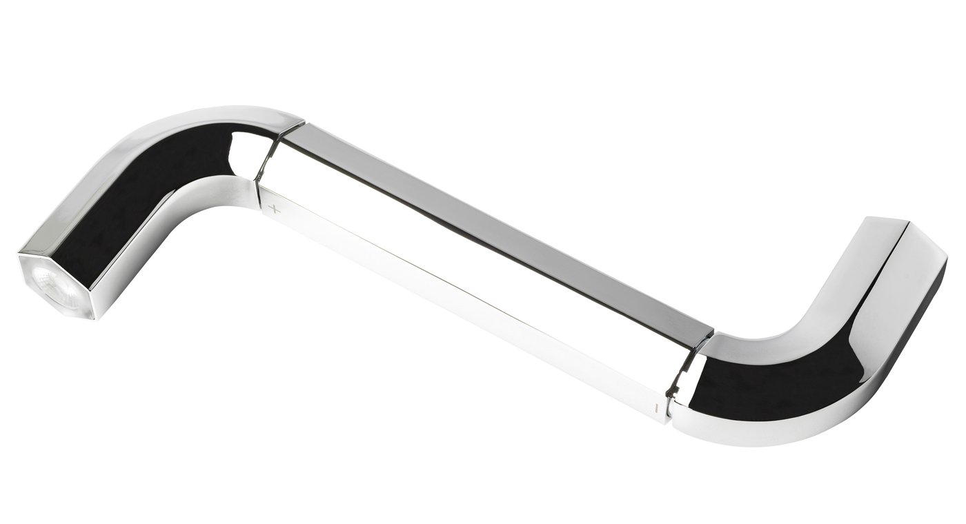 A silver allen key shaped LED torch lamp against a white background.