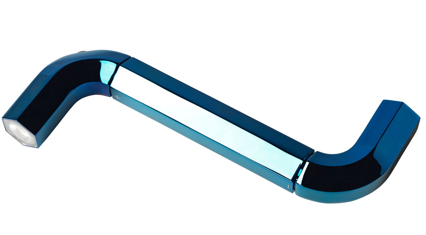 A blue allen key shaped LED torch lamp against a white background.