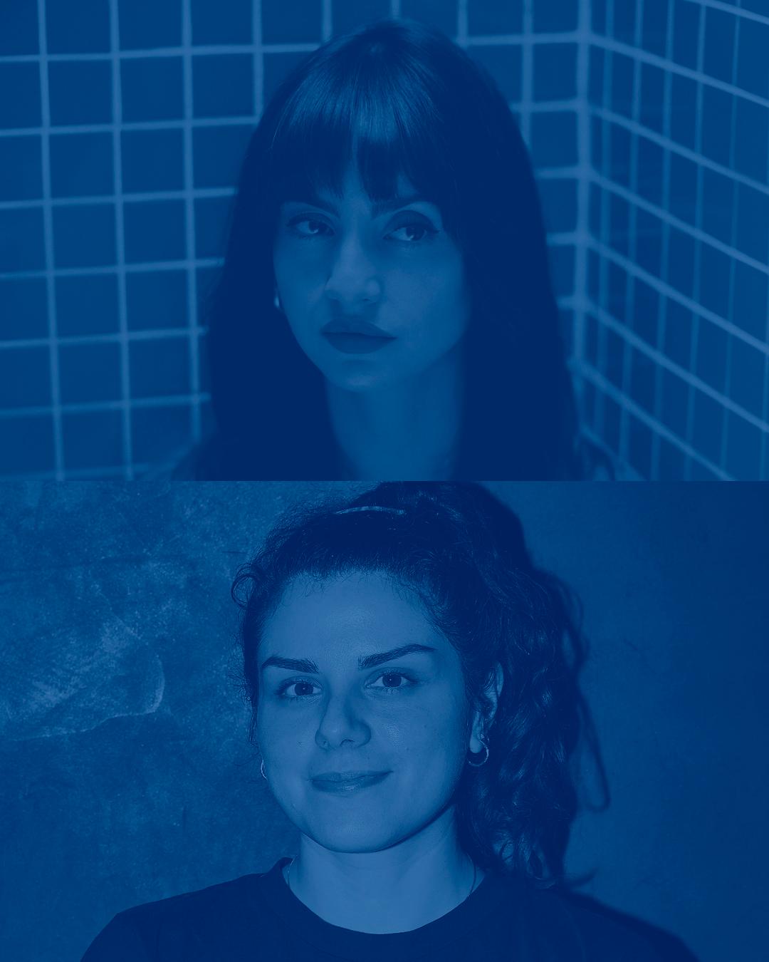 An image of two portraits of Maye Ruiz and Rosio Sanchez overlaid in blue.