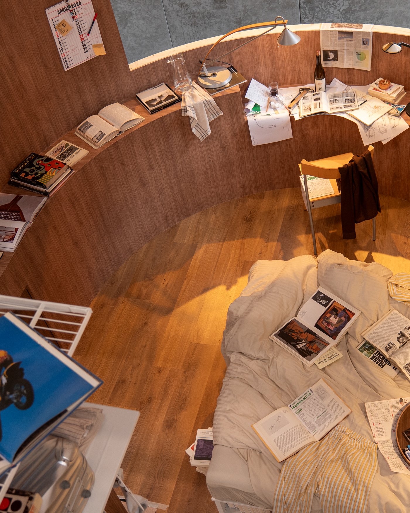 A top view of the bedroom roomset at Milan Design Week.