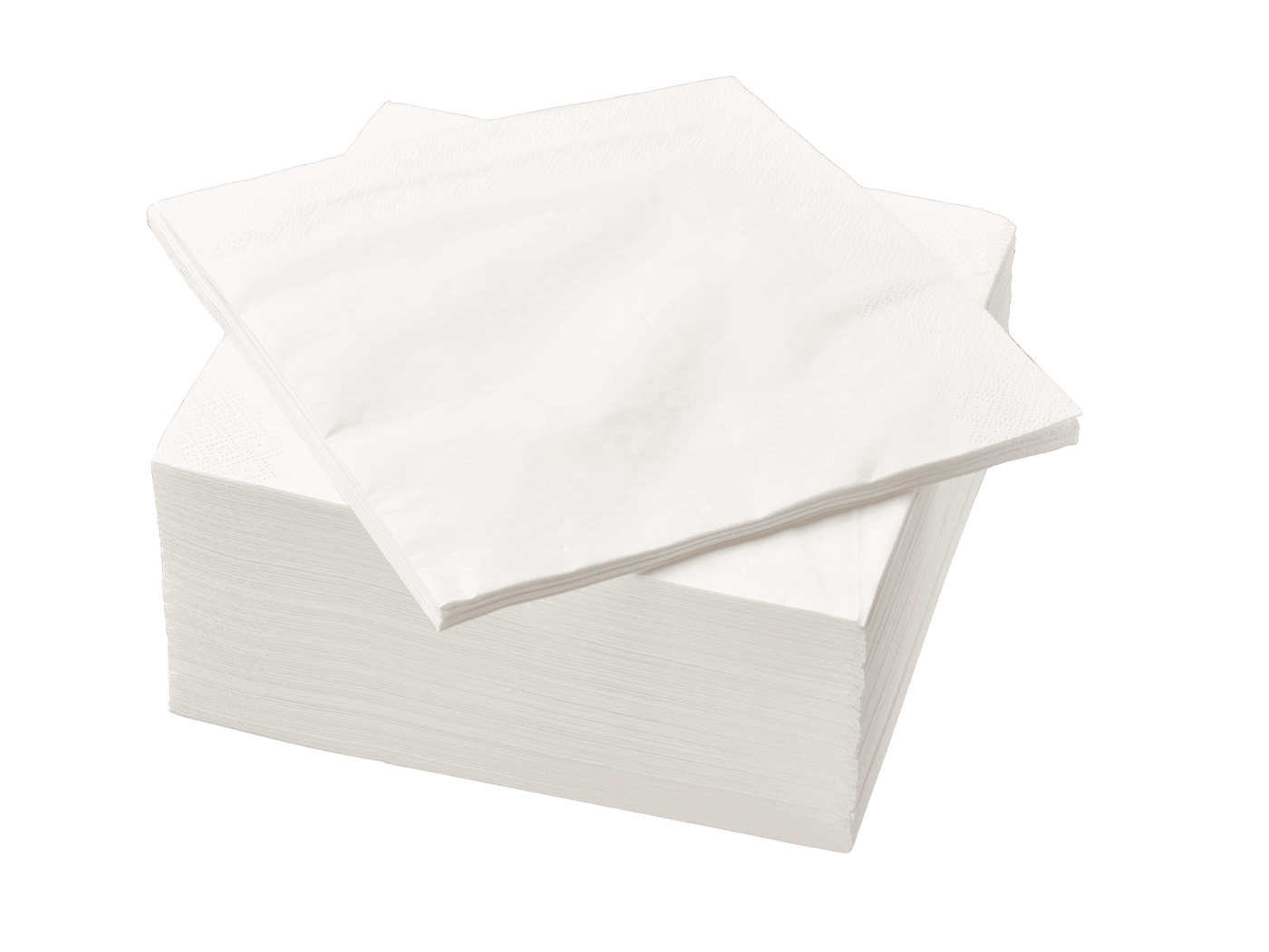 A cutout image of a pile of white paper napkins.