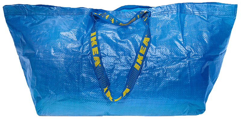 A large blue FRAKTA bag