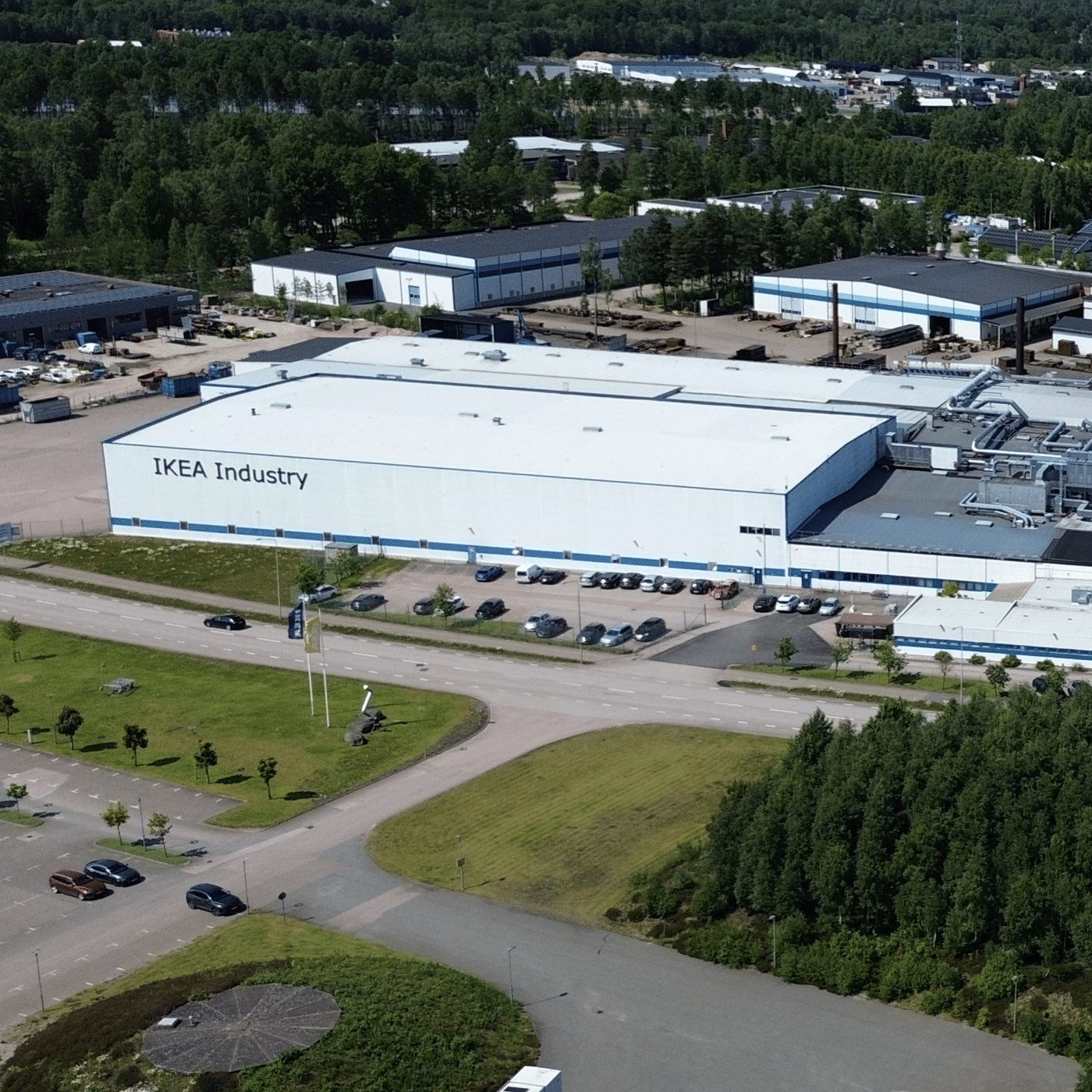 An aerial view of the IKEA Industry site in Sweden.