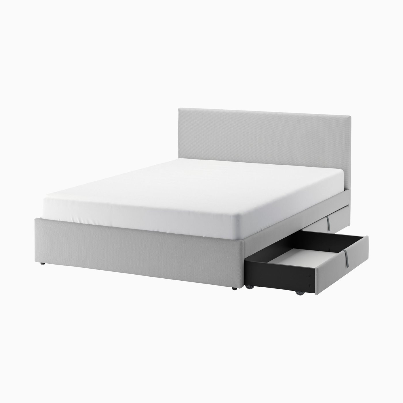 A light grey GLADSTAD upholstered bed on a light grey background.