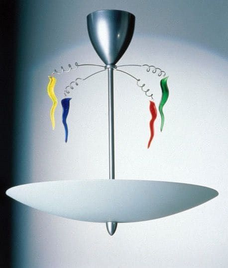 GLITTRA ceiling light with red, yellow, green and blue decorations
