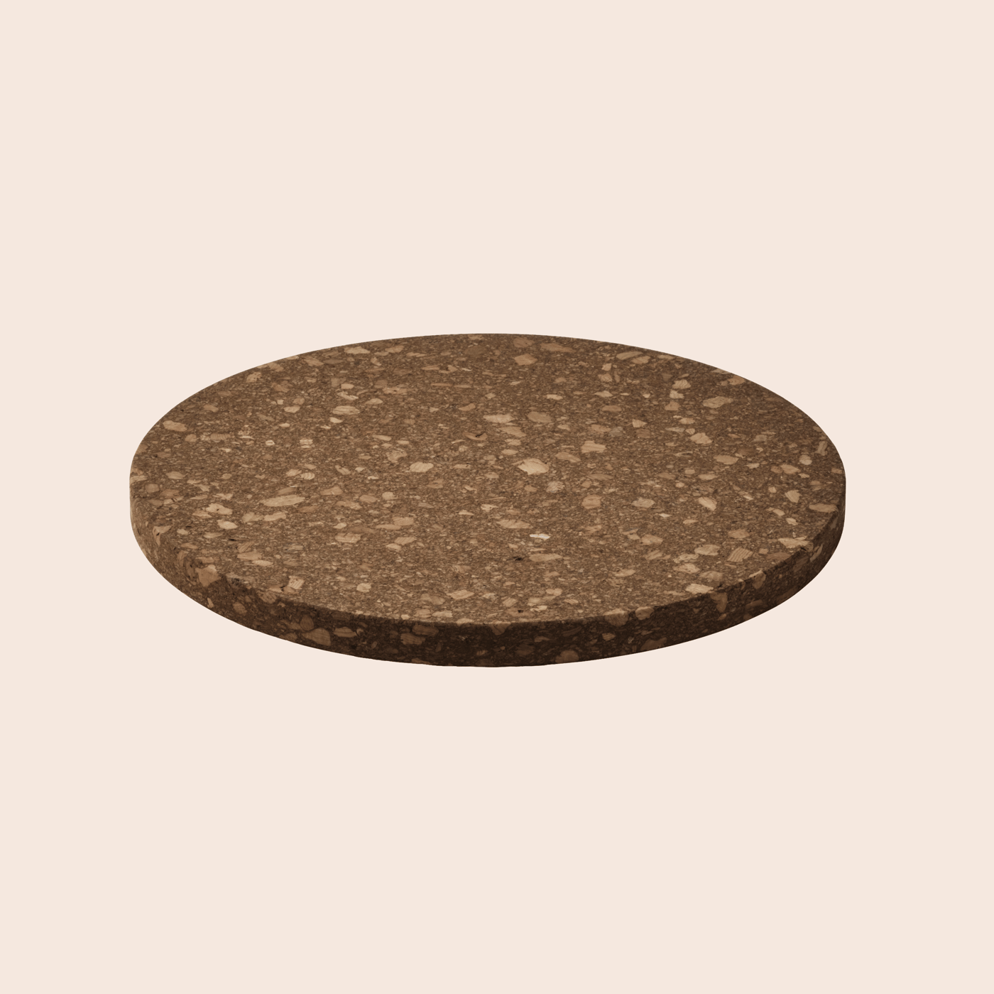 HEAT pot stand in dark brown with tan flecks against a light peach background.
