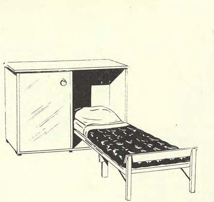 A drawing of the INGA LILL cupboard bed from the 1951 IKEA catalogue.
