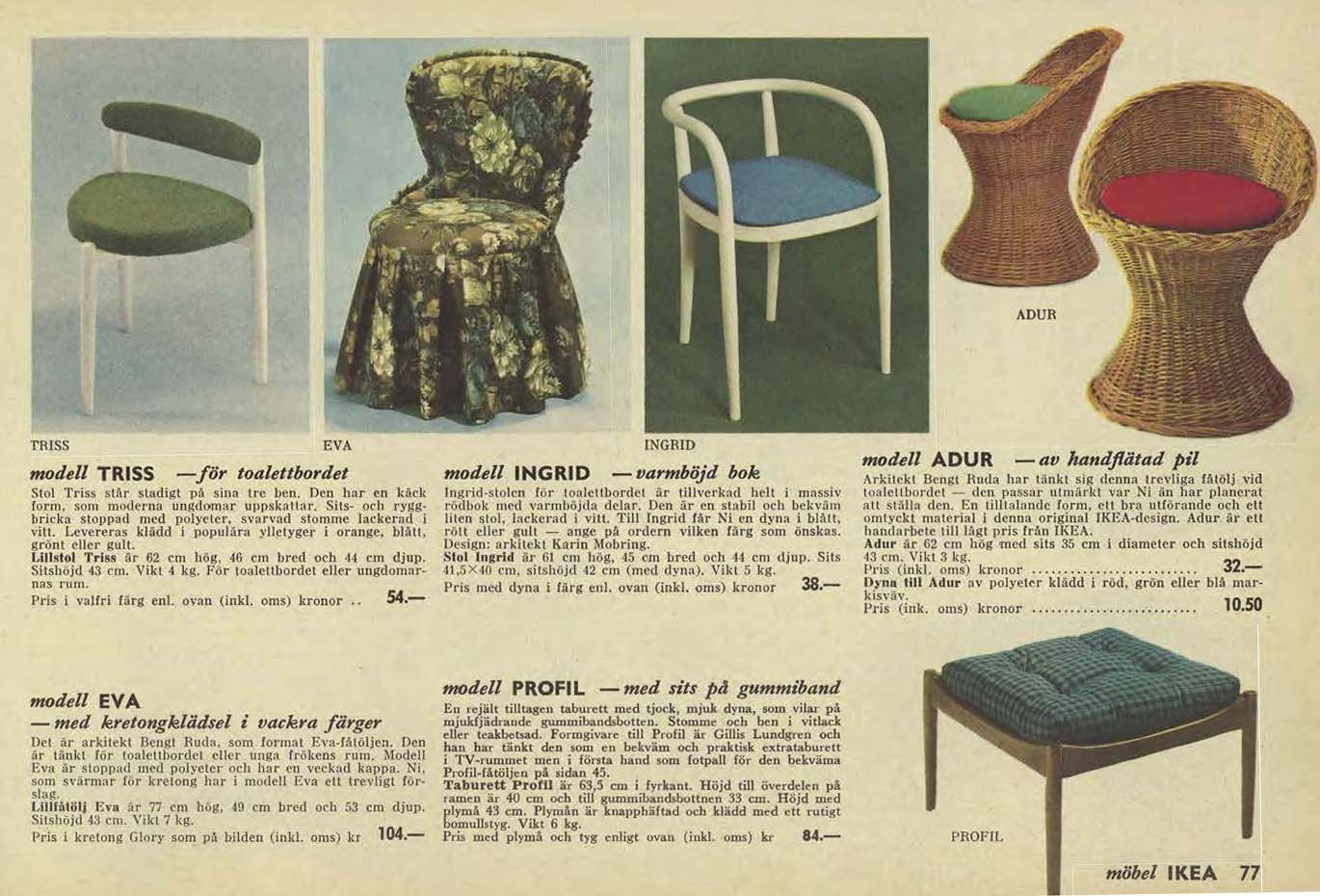 A page from the 1966 IKEA catalogue featuring the INGRID chair.