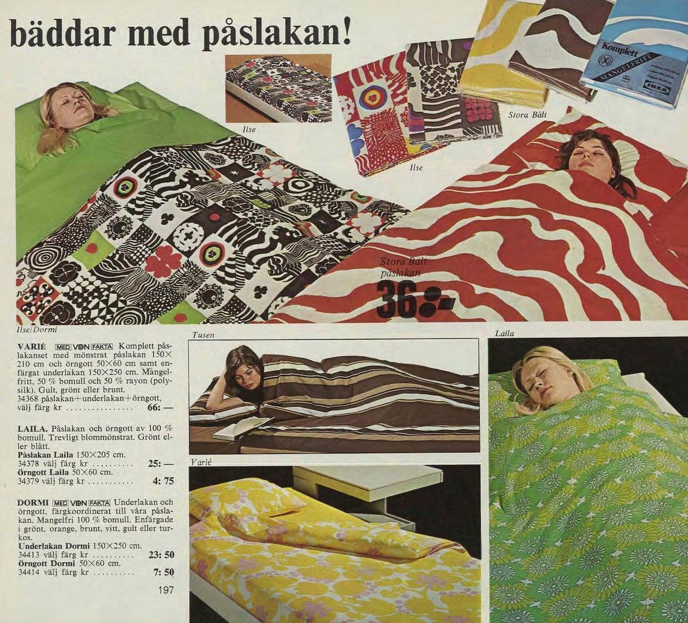 Page from the 1973 IKEA catalogue featuring bedlinen