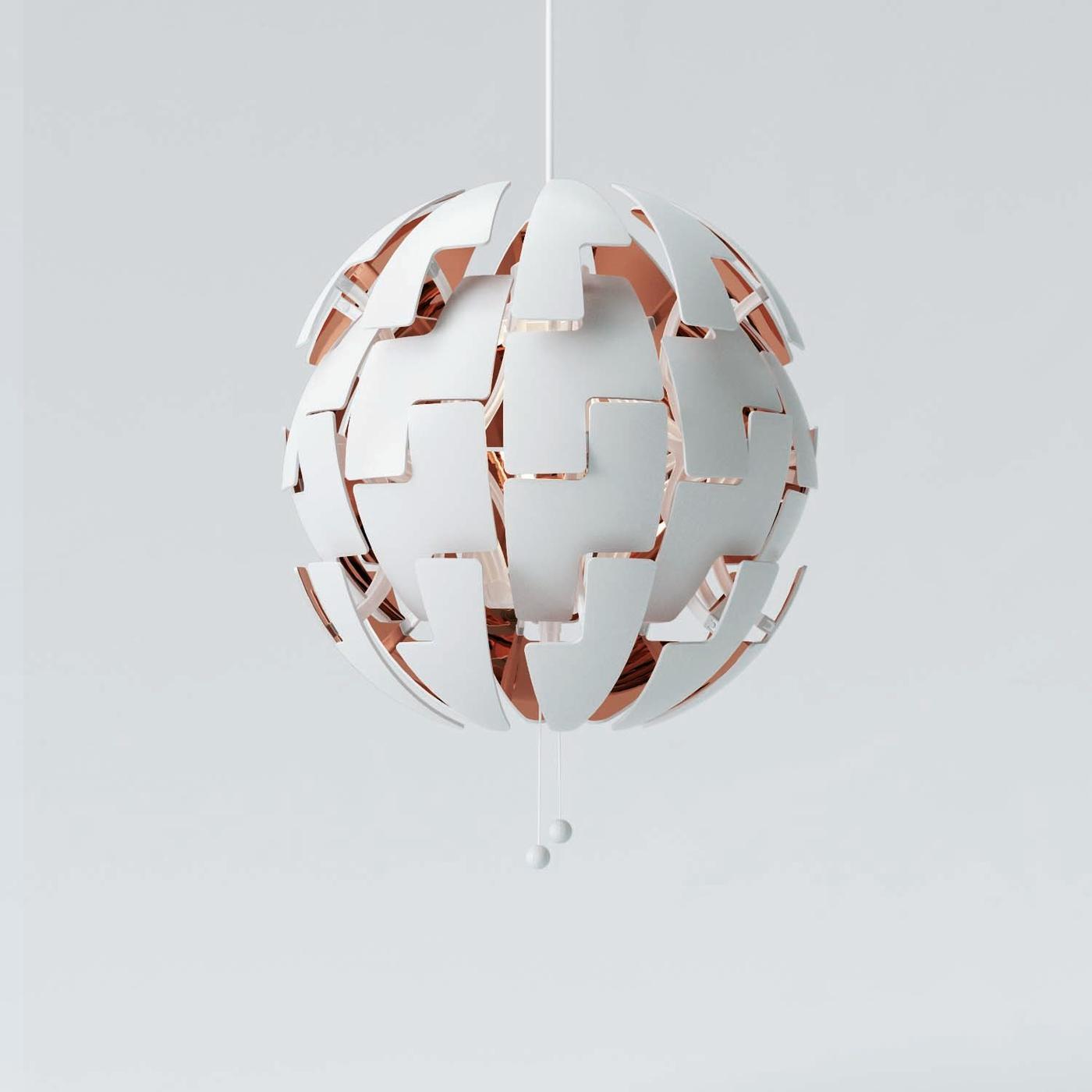 A white IKEA PS pendant lamp.