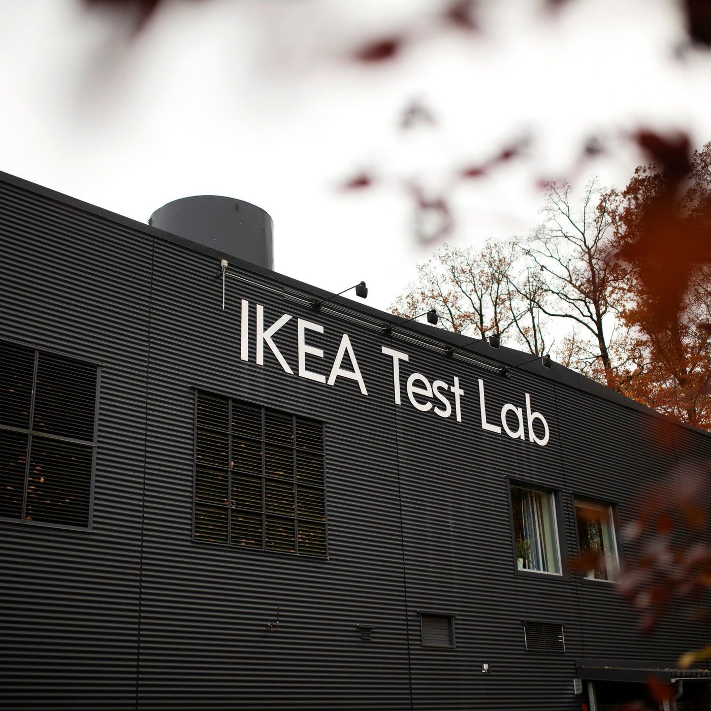 A grey facade of a building with the text IKEA Test Lab.