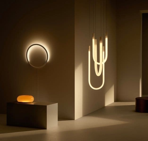 A room setting with four different lamps.