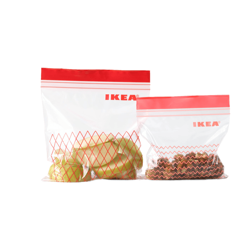 Two ISTAD freezer bags filled with snacks.