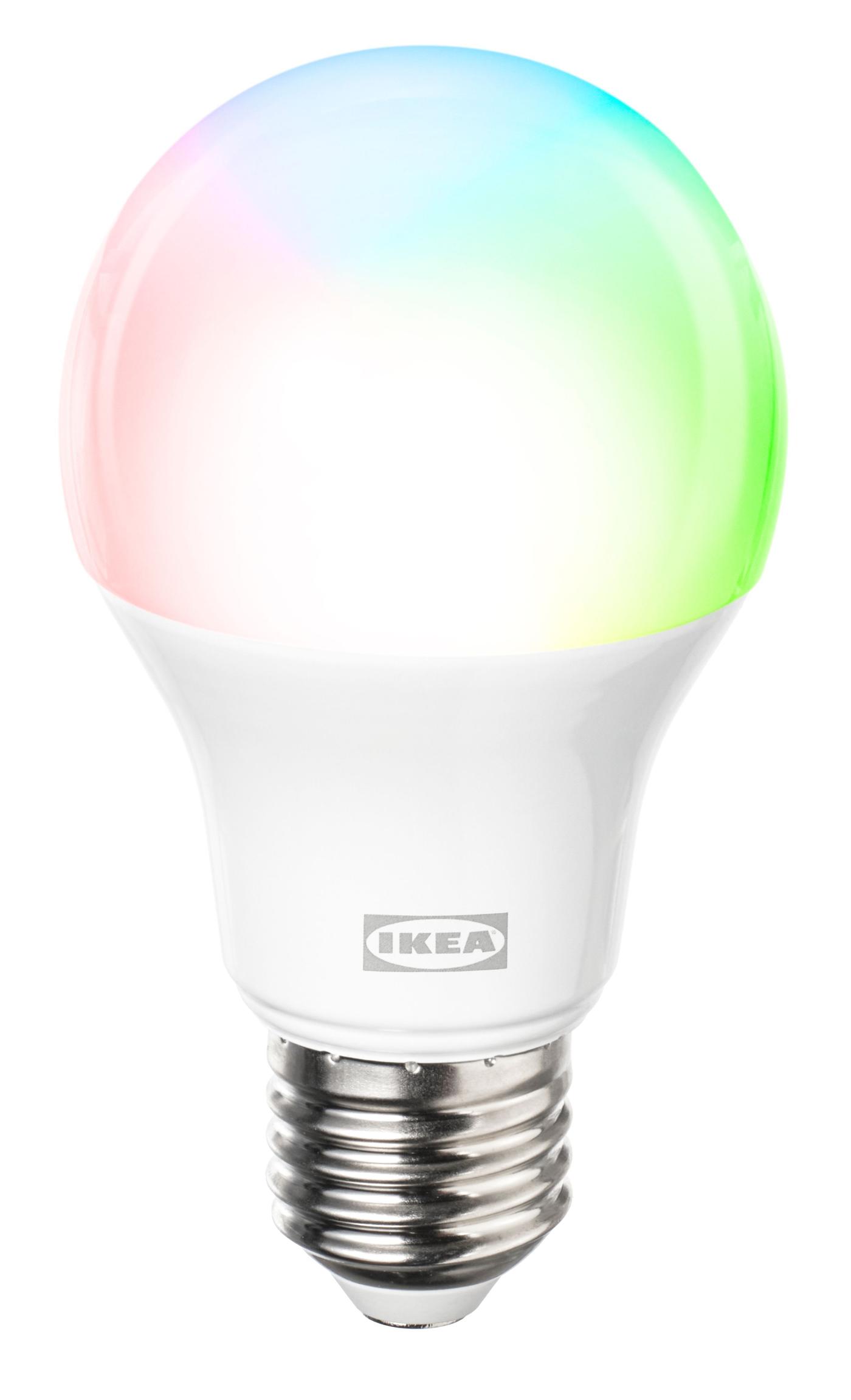 Standard globe-shaped bulb with green, red, blue, and purple colouring, shown against a transparent background.